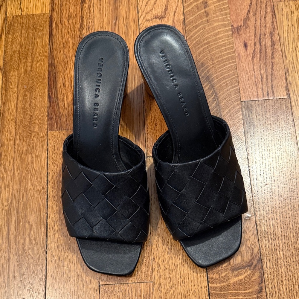 Veronica Beard Black Woven Mules